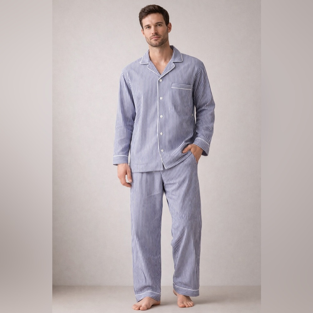Majestic International Blue White Stripe Cotton Pajama Set Men’s XL